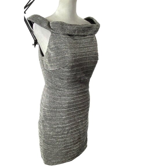 Vtg NINA CANACCI Women Off the Shoulder Mini Dress Sz 10 Silver Cocktail Wedding - Picture 4 of 16